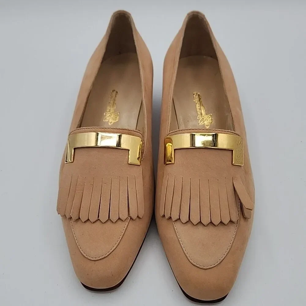 Rodolfo Valentino Vintage Nude Slip On Loafers Block Heels EU Size 37